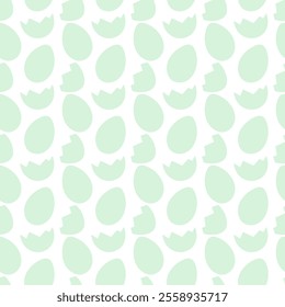 Easter eggs and Cracked eggshell Seamless Pattern in trendy monochrome green. Wallpaper Background