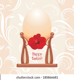 Easter eggs in a cups on the ornamental background. Vector