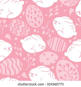 Easter eggs and cute bunny pattern on pink background
