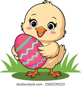 Easter eggs cute chick vector art on white background