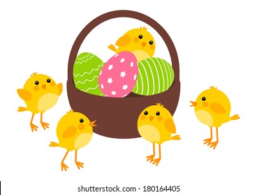 Easter eggs with cute chickens