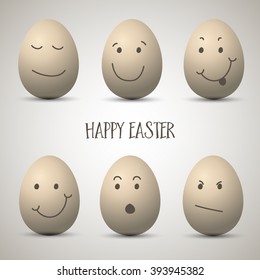Easter eggs with cute hand drawn faces