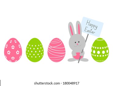 Easter eggs with cute rabbit