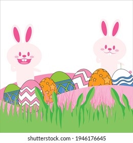 Easter eggs with cute Rabbits Vector illustration, happy easter with colourful eggs. rabbit and egg happy easter, New design with bunny and eggs vector illustration.