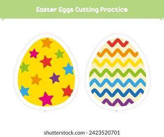 Easter eggs cutting practice activity for preschool and kindergarten kids. Educational game for children. Scissor skills	