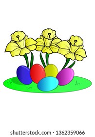 
Easter eggs and daffodils