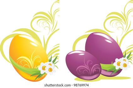 Easter eggs with daffodils. Vector