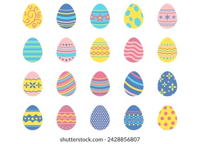 Easter eggs, Easter day festival icon set, ostern egg icons with decoration patterns symbols collection, logo isolated vector illustration