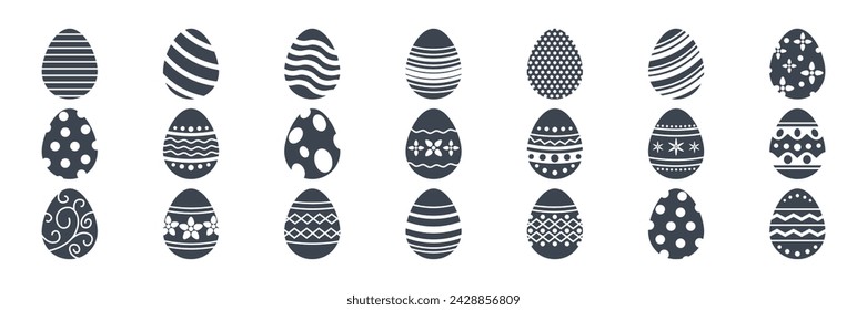 Huevos de Pascua, conjunto de iconos del festival del día de Pascua, iconos de huevo postern con la colección de símbolos de patrones de decoración, ilustración vectorial aislada del logotipo