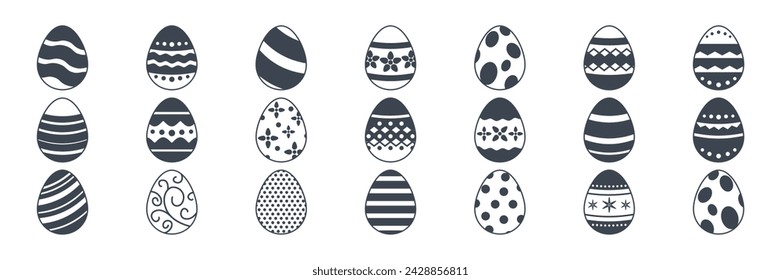 Huevos de Pascua, conjunto de iconos del festival del día de Pascua, iconos de huevo postern con la colección de símbolos de patrones de decoración, ilustración vectorial aislada del logotipo