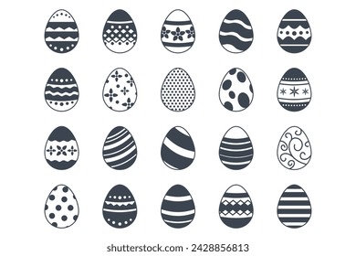 Huevos de Pascua, conjunto de iconos del festival del día de Pascua, iconos de huevo postern con la colección de símbolos de patrones de decoración, ilustración vectorial aislada del logotipo