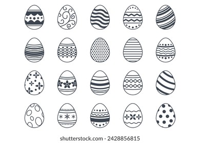 Easter eggs, Easter day festival icon set, ostern egg icons with decoration patterns symbols collection, logo isolated vector illustration