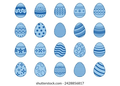 Huevos de Pascua, conjunto de iconos del festival del día de Pascua, iconos de huevo postern con la colección de símbolos de patrones de decoración, ilustración vectorial aislada del logotipo