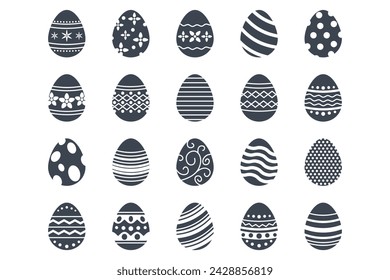 Easter eggs, Easter day festival icon set, ostern egg icons with decoration patterns symbols collection, logo isolated vector illustration