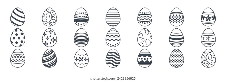 Huevos de Pascua, conjunto de iconos del festival del día de Pascua, iconos de huevo postern con la colección de símbolos de patrones de decoración, ilustración vectorial aislada del logotipo