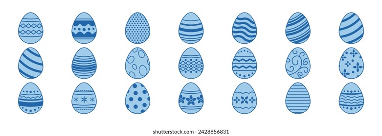 Huevos de Pascua, conjunto de iconos del festival del día de Pascua, iconos de huevo postern con la colección de símbolos de patrones de decoración, ilustración vectorial aislada del logotipo