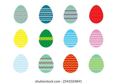 Huevos de Pascua, sistema del icono del festival del día de Pascua, iconos del huevo de Ostern con la colección de los símbolos de los patrones de la decoración, Ilustración vectorial aislada del logotipo