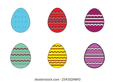 Huevos de Pascua, sistema del icono del festival del día de Pascua, iconos del huevo de Ostern con la colección de los símbolos de los patrones de la decoración, Ilustración vectorial aislada del logotipo