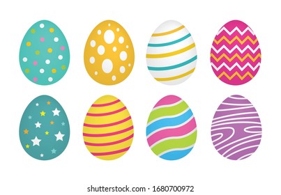 Huevos de Pascua para el día de Pascua dulce y colorido con patrones de decoración en la ilustración vectorial de fondo blanco.