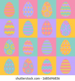 Easter eggs for easter day sweet and colorful with decoration patterns on white background. Set of colourful decorated  Easter Eggs for use in Easter designs. Vector illustration.