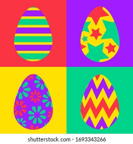 Easter eggs for easter day sweet and colorful with decoration patterns on white background. Set of colourful decorated  Easter Eggs for use in Easter designs. Vector illustration.