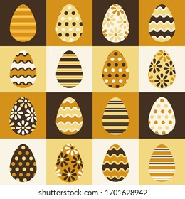 Easter eggs for easter day sweet and colorful with decoration patterns on white background. Set of colourful decorated  Easter Eggs for use in Easter designs. Vector illustration.