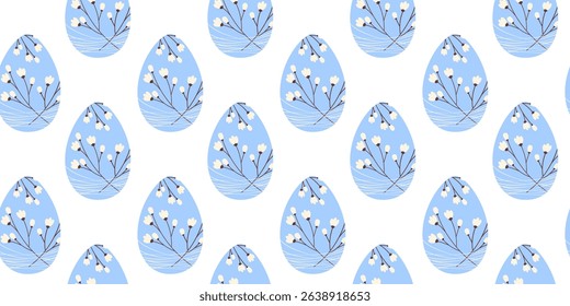 Easter Eggs Decorated blooming Twigs Colorful Seamless Pattern Craft Easter Greeting Background idea