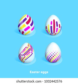 Easter eggs decorated with different color and pattern, isometric image