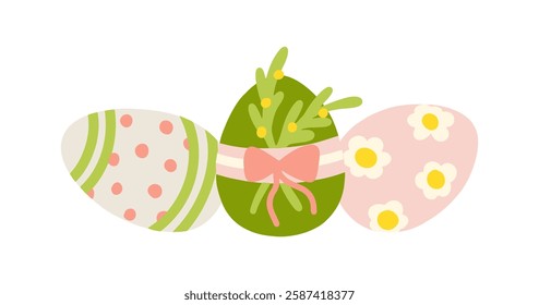 Easter eggs decorated floral spring holiday festive illustration vector