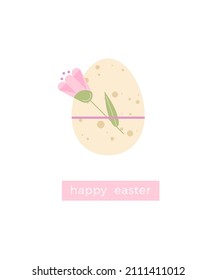 Easter eggs decorated with flower and plant. Rustic style happy easter greeting card. Elegant pastel colours. 