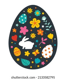 Huevos de Pascua decorados con flores y adornos de Pascua.