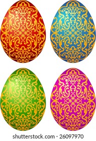 Easter eggs decorated with golden ornaments