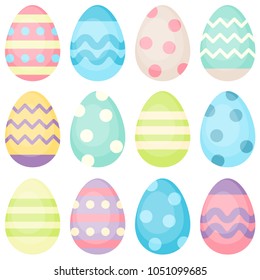 Easter eggs - decorated eggs vector illustration in pastel colors. Cute festive background template