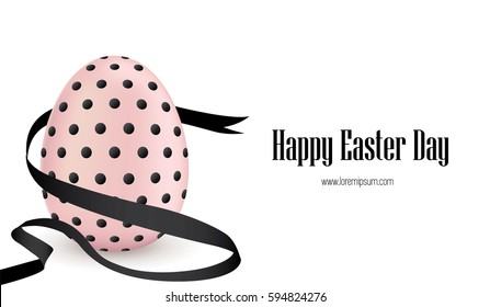 Easter eggs decoration with black satin ribbon bow. Vector illustration. Easter eggs for Easter holidays design on white background.