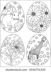 Easter eggs with decoration coloring page vector illustration