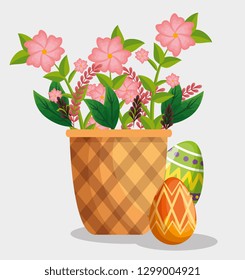 easter eggs decoration with flowers inside basket