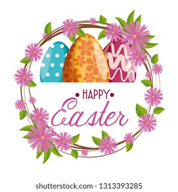 easter eggs decoration with flowers and leaves