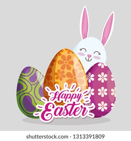 easter eggs decoration with happy rabbit