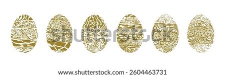 Easter eggs decorative abstract golden different set, vector illustration isolated on white