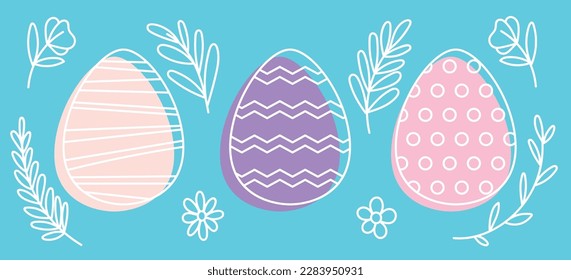 Easter Eggs with decorative elements. Set of vector illustrations in doodle style