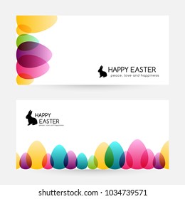 Easter eggs. Design collection. Horizontal banners with border elements