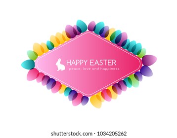 Easter eggs. Design collection. Rhombus frame with decorative border and emblem