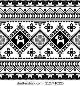 Diseño de huevos de Pascua desde Ucrania vectorial sin fisuras con cabras y estrellas, estilo de arte folclórico Hutsul Pisanky en blanco y negro
