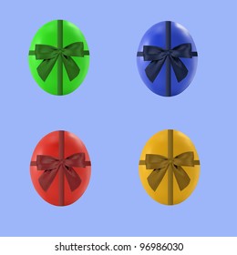 Easter eggs of different color against blue background