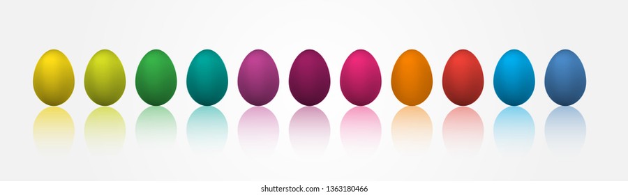 Easter eggs with different colors. Colored three dimensional eggs. Vector illustration