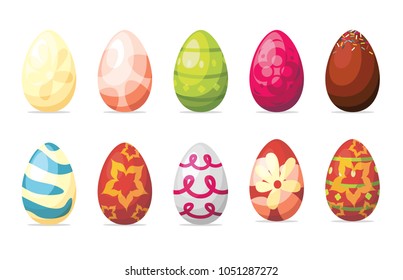 Easter eggs with different colors and textures. Vector illustration
