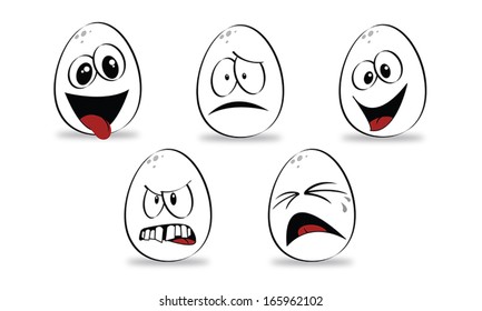 Easter eggs, different emotions on their faces.