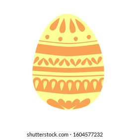 Easter eggs with different ornament isolated on a white background in yellow and orange colors. Spring holiday. Vector Illustration. Card, web sites, printed materials for Easter.