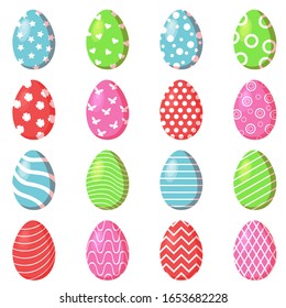 Easter eggs with different patterns. Colored vector illustration on a white background.