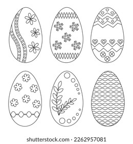 Easter eggs with different patterns. coloring book.